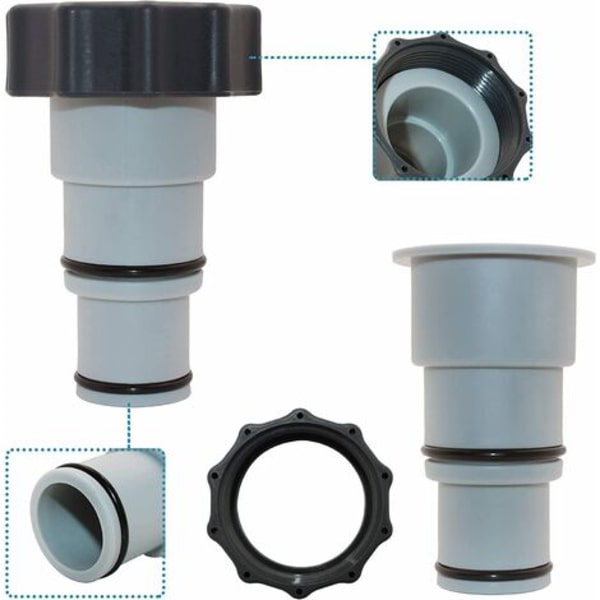 Allasletkusovitin A, uima-altaan letkusovitin, halkaisija 38 mm ja 32 mm, allas A-sovitin, letkusovitin pumppuille Letku Con