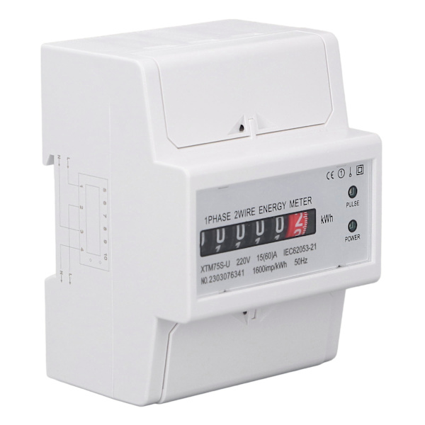 Enfase Energimåler med Digital Display og 35mm Skinnemontering til DC220V Strømsystemer