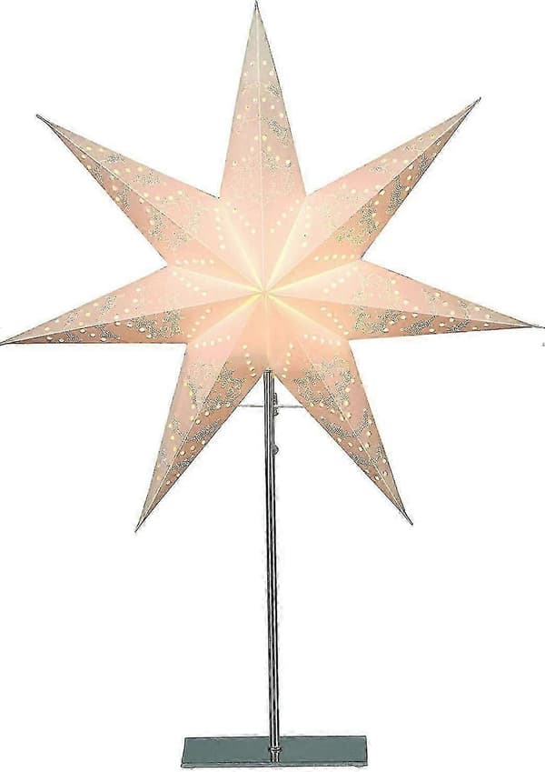 [HT]Stjernegulvlampe, metall/papir, ca. 45 x 35 cm, firefarget papp