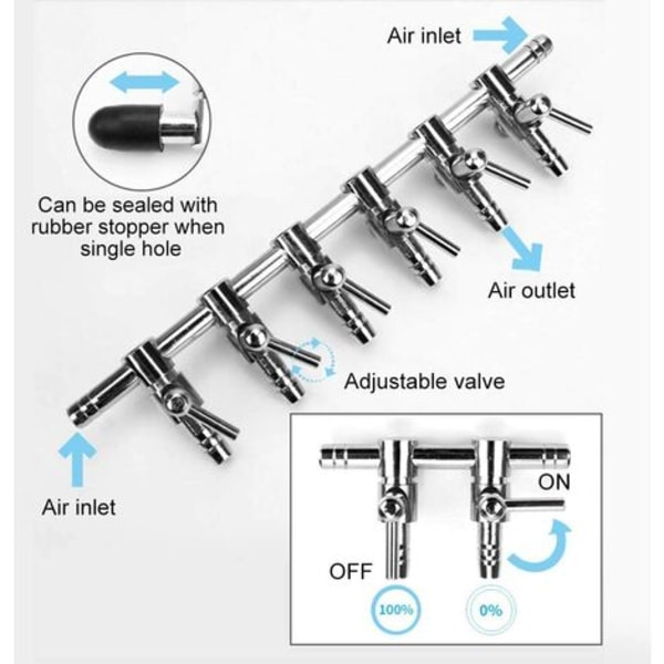 Akvaarion ilmavirran jakaja kalasäiliön ilmansäätöventtiili ruostumatonta terästä akvaarion hapen jakaja kalasäiliön ilmapumppu AC