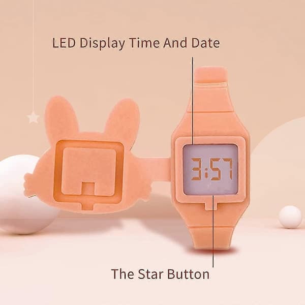 Barnklocka, flickklocka Digital Söt Form LED Mode Silikonarmband Clamshell Design Armbandsur Flicka Orange