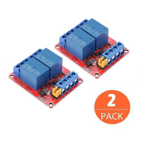 2PCS 12V 2-kanals relämodul med optokopplare isolering hög och låg nivå trigger