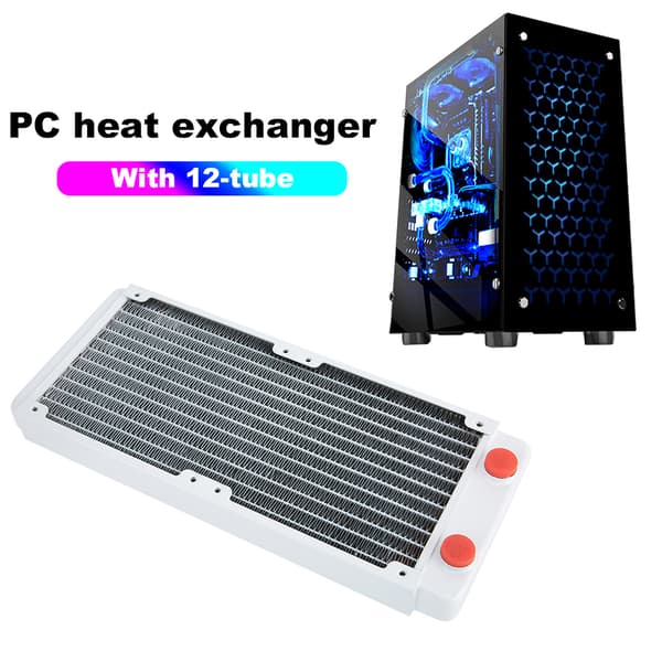 Datorvattenkylning Vit Koppar Kylfläns med 12 rör Sprayyta