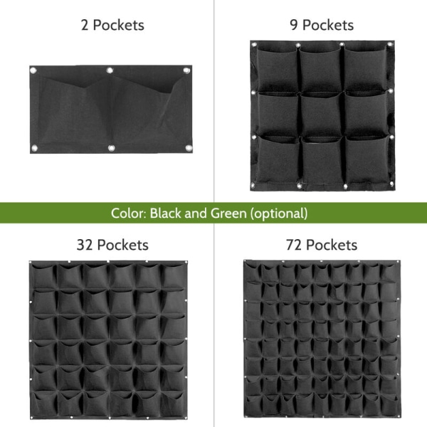 Black Pack 2 Pocket Plant Grow Bag pystysuora seinäkiinnitysparvekkeen viherrys， sisä- ja ulkokalusteiden suojaamiseen