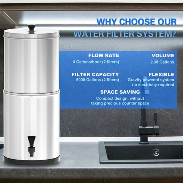 Gravity-veden suodatusjärjestelmä (patruunalla), vedensuodatusämpäri, hätävalmius perheretkeilyyn ja