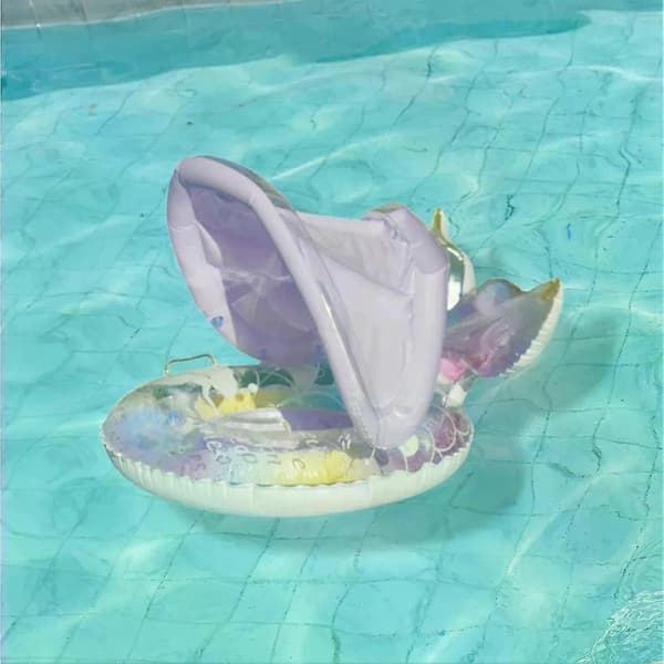 Baby Sjöjungfru Simring Simringar Flytleksaker med Solskyddstak Simflottör Uppblåsbara Poolflottar för Pool Strand[ht] Pink 2