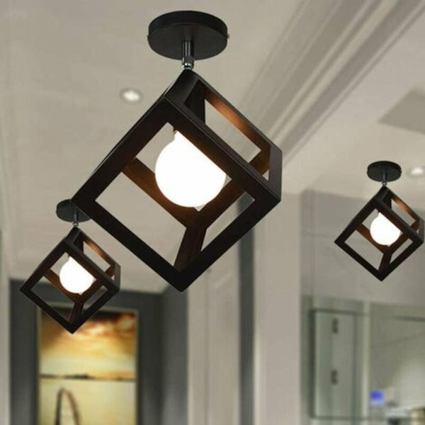 Industriell Cage Pendel Light Black Iron Taklampe for stue Soverom Cafe Bar Restaurant - Svart