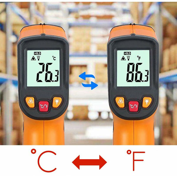 BETTE laser infrarød termometer pistol Digital termometer -50-600°C Laser Point Gun Food Grade Professional Recorder (Yel