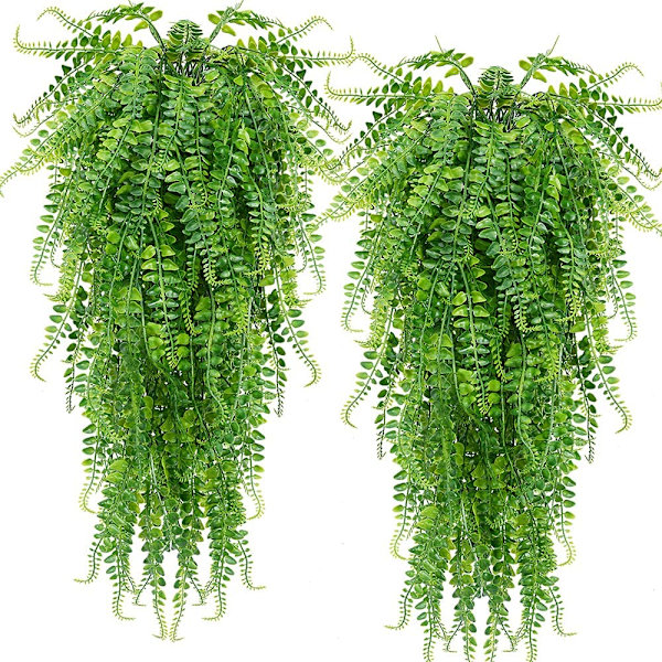 2 stk kunstige hængende bregne vinstokke Fake Ivy Boston Fern hængende planter udendørs UV-resistente plastplanter
