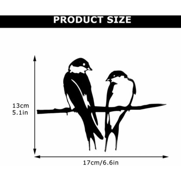 Metallfuglsilhuett, 2 fugler på gren Metallkunsthage Metallfugldekorasjon, 1 stk.