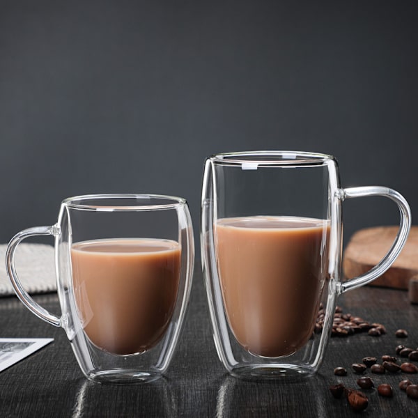 Med handtag dubbelglas kaffekopp värmebeständig kreativ isolering vattenkopp kall dryck mjölkkopp juice kopp (150ml)
