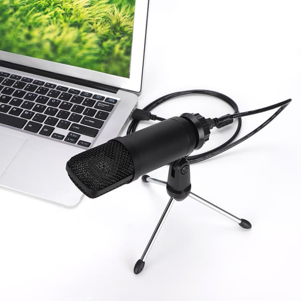 Bærbart kondensator USB-mikrofon for PC bærbar datamaskin med stativ (svart)