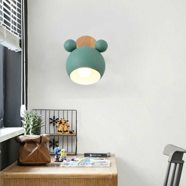 Vägglampa Kreativ Enkel Personlighet Sovrum Mickey Log Varm tecknad Barnrumslampa sänglampa (Vit)