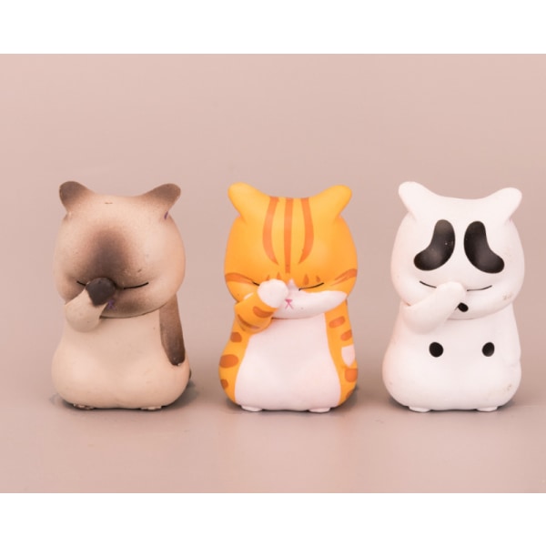 3 stk Dækkende ansigt Kat Figur Sød Kage Ornament Desktop Lucky Cat Tegneserie Anime Lucky Cat Dukke Legetøj
