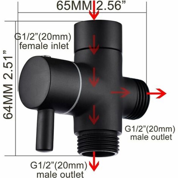 3-tieventtiili messinki sulkuventtiili G 1/2 sulkuventtiili kylpyhuoneen suihkuun käsisuihku, musta