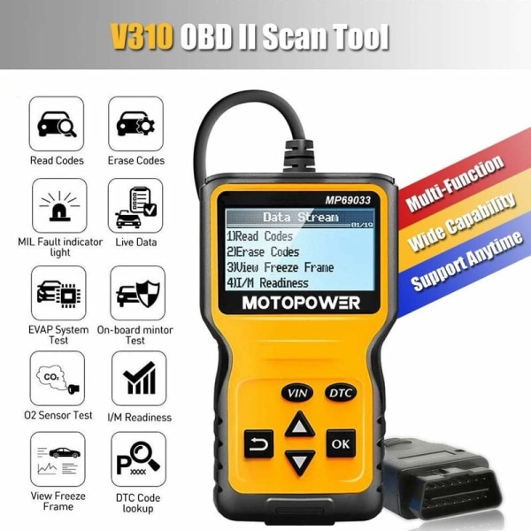 Kodläsare V310 OBD2 bilfelkodavläsningstavla/diagnostikinstrument stöder flera språk