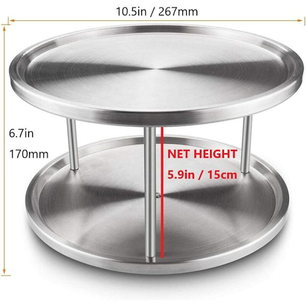 Multifunktionellt roterande kryddställ för köksförvaring, roterande kryddställ och kryddställ (2 våningar, rostfritt stål)