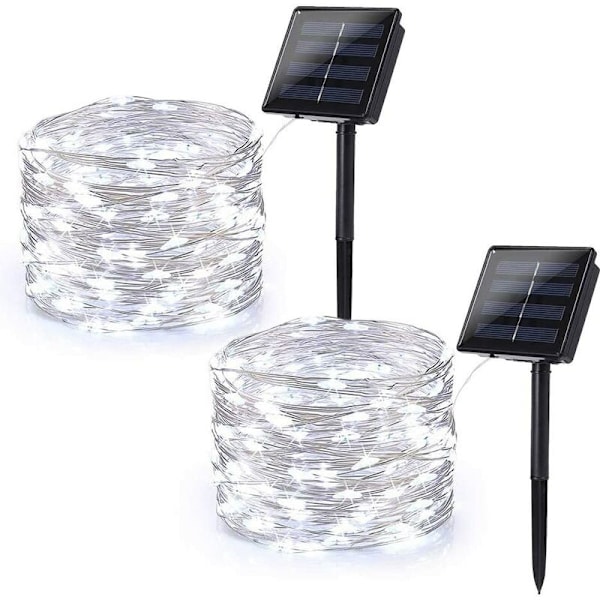 22m 200 Ljus 8 Funktioner Vitt Ljus Solar Koppartråd Dekorativ Solar String Lights Julbelysning för trädgårdsträd