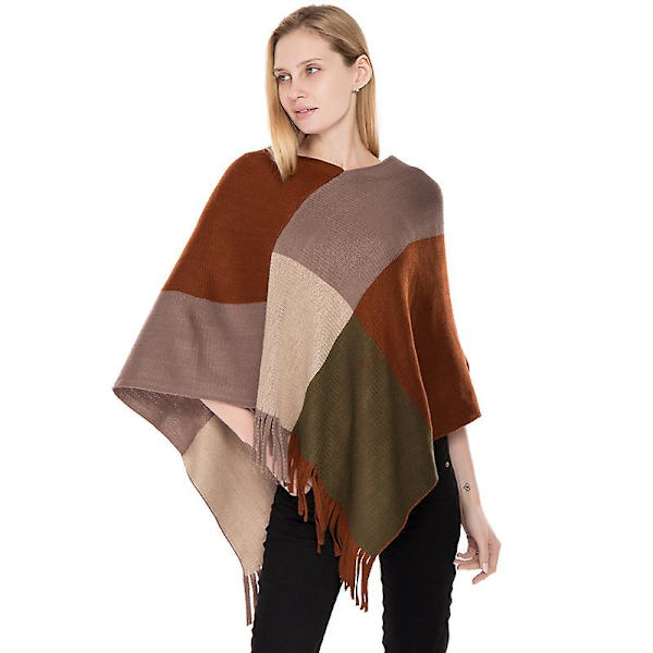 Stor fyrkantig färgblockstickad thermal Brown
