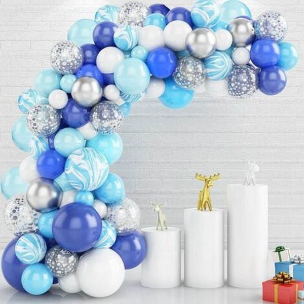 Ballongkranssett, 107 stykker ballongkransbuedekorasjonssett Blå agat lateksballonger Ballonger Festdekorasjon