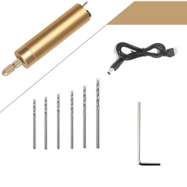 Mini elektriska borrar, 5V bärbar USB set med 0,7/0,8/0,9/1,0/1,1, 1,2 mm borrkronor+1 Hex Driver Craft Rotary