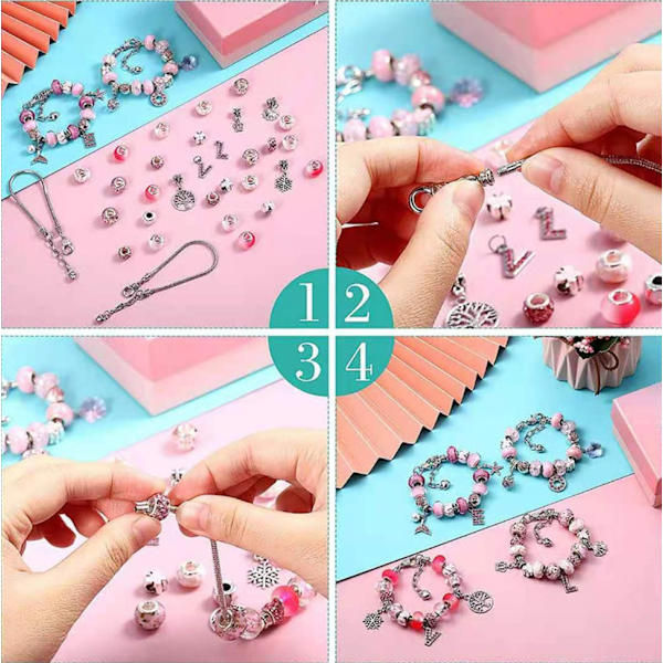 Kids Creative Diy Crystal Armbånd Beaded Making Gavesett Pink