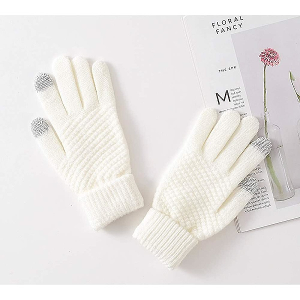 Pekskärmshandskar Thermal för kvinnor Pekskärm för Unisex Plus sammetshandskar som kan skrivas och textas (vit+grå)