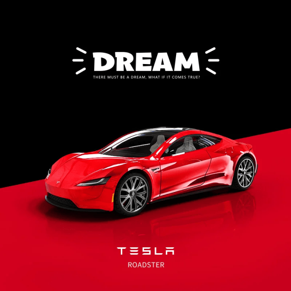 Dröm 1/64 Tesla Roadster Diecast mallibil Qinxin Powder