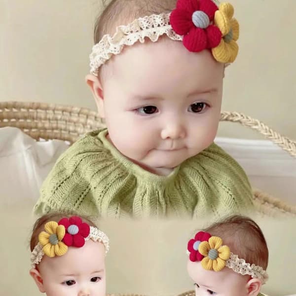 Babyhodebånd Elastisk Hodebånd med Blomsterpynt Fasjonable Småjenters Hodebånd Blondedetaljer Hodeplagg for Jenter D