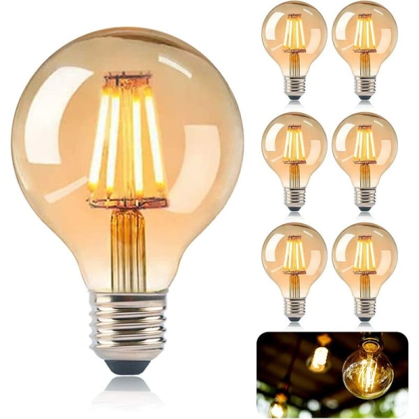 E27 Vintage Edison Glödlampa, Edison LED Glödlampor E27 G80 4W Lampa, Retro Filament Edison Glödlampa, Vintage Antik Dekorativ L
