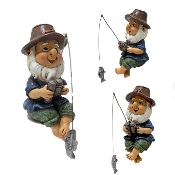 Fiske Gnome Staty Målad Harts Hantverk Utomhus Damm Landskap Prydnad För Gräsmatta Trädgård Innergård Dekor