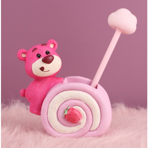 Lilla Strawberry Bear Penholder Resin Craft Desktop Desktop Dekoration Pige Gift Creative Gift (Type A),