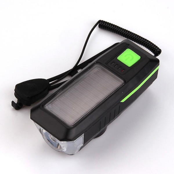 Solar cykellygte med horn Usb genopladelig 3-tilstand