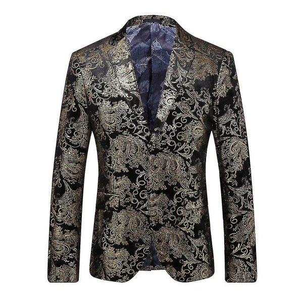 Blazer lyxig guld glänsande printed Slim Fit Button Suit 56