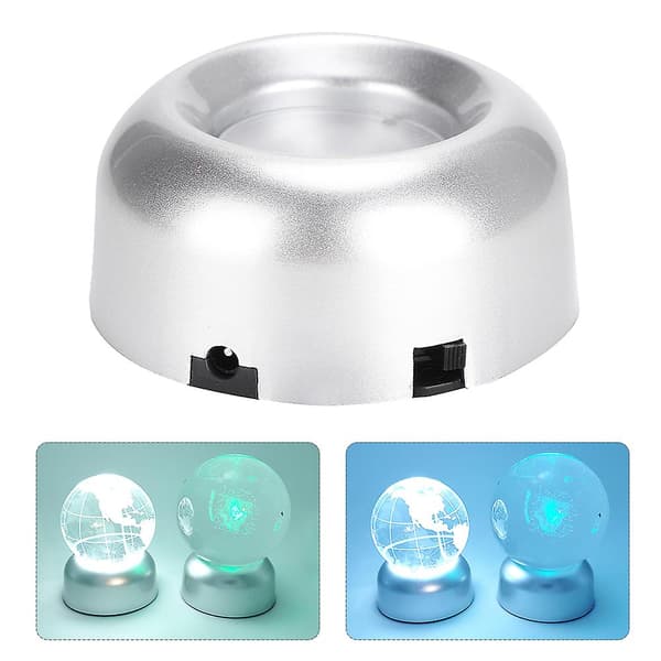 LED Lysbase Sølv Elf Farverig Lampe Lysende Holder Krystalkugle Display Stand