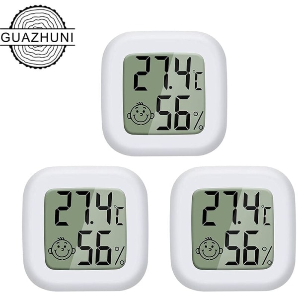 3stk Hvit Mini Smiley Elektronisk Termo-Hygrometer LCD Termo-Hygrometer