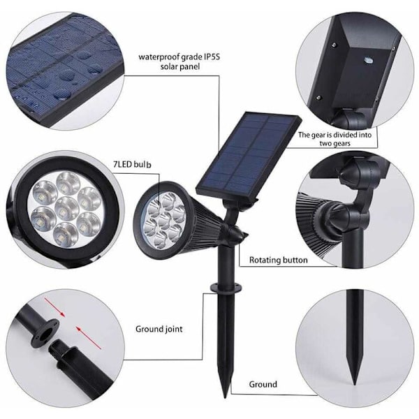 7 LED färgglada lampor + Solar strålkastare med fast färg Utomhus gräsmatta ljus Landskapsljus,