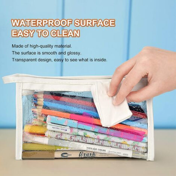 Transparent case, transparent PVC-sminkväska för flickor, pojkar, män och kvinnor, 2-delat set (vit, svart)