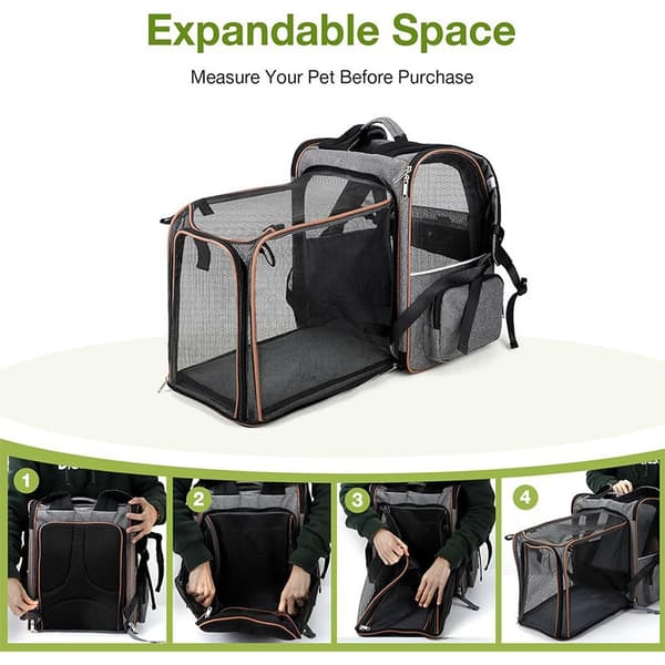 Large Cat Carrier Backpack Expandable - Pet Carrier Backpack for Small Dogs Medium Cats Fits Up To 11 kg, Grey