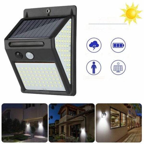 4stk 140 Led Solar Vanntett Utendørs Vegglampe Pir Bevegelsessensor Hageterrasse
