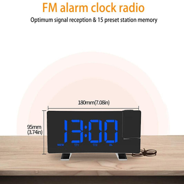Blå Alarm Clock Radio USB Dual Charger Vækkeur til Heavy Sleepers Digital Clock Radio