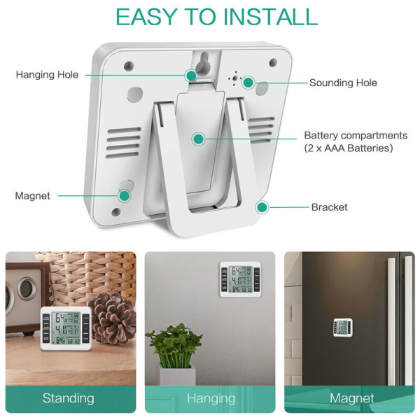 Ett til to trådløst overføringstermometer innendørs og utendørs alarmtermometer for kjøleskap, fryser Submachine One to Two