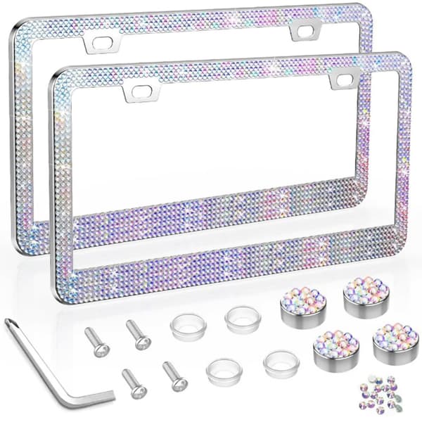 2 STK. Glitrende Nummerplade Ramme Rustfrit Stål Rhinestone Bil Eksteriør Tilbehør