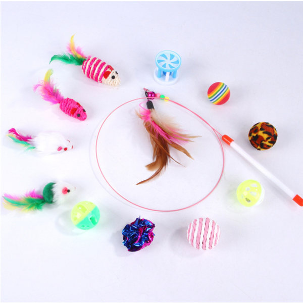 Pet Cat Cat Toy Plysj Mus Rainbow Channel Tunnel Feather Funny Cat Product (sett 1)
