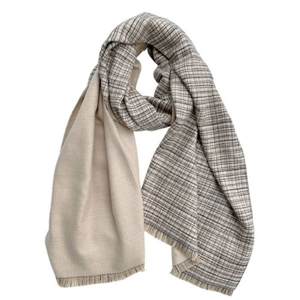 Enkel lång dubbelsidig mångsidig vinterrutig halsdukssjal (beige) 190 cm