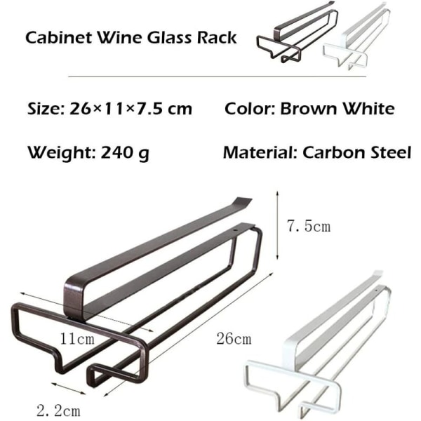 Hengende vinglassholder for opptil 4 glass (2 stk, hvit)