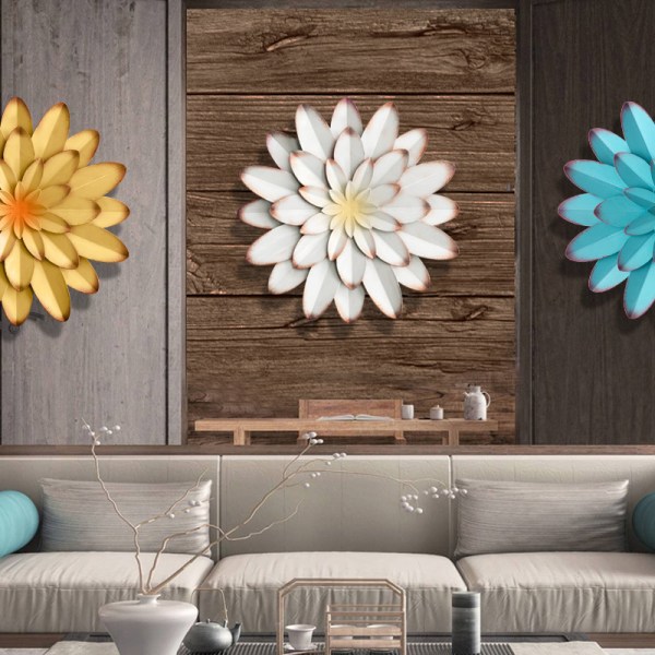 Kreativa järnhängen skicka simuleringsblommor vardagsrum vägg soffa bakgrund väggdekoration, gul 30 * 30 * 2,5 cm,