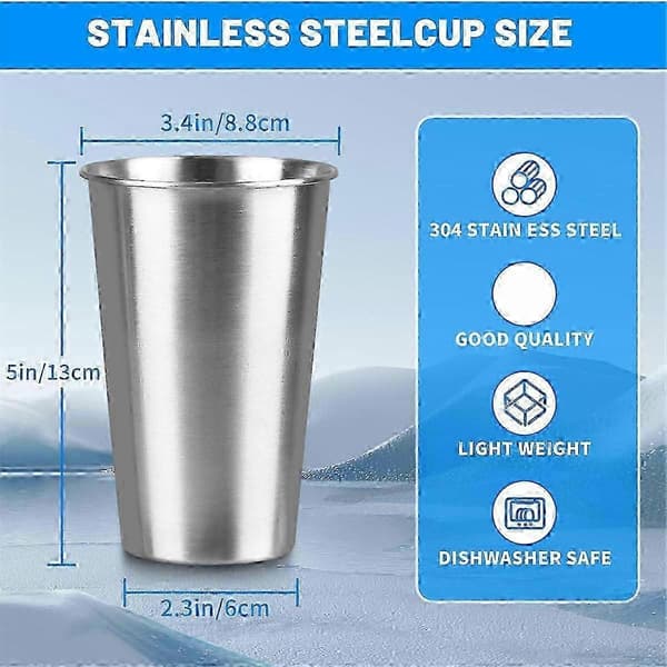 16 oz rustfri stålglas - 8-pak genanvendelige pintkopper til øl og drikkevarer