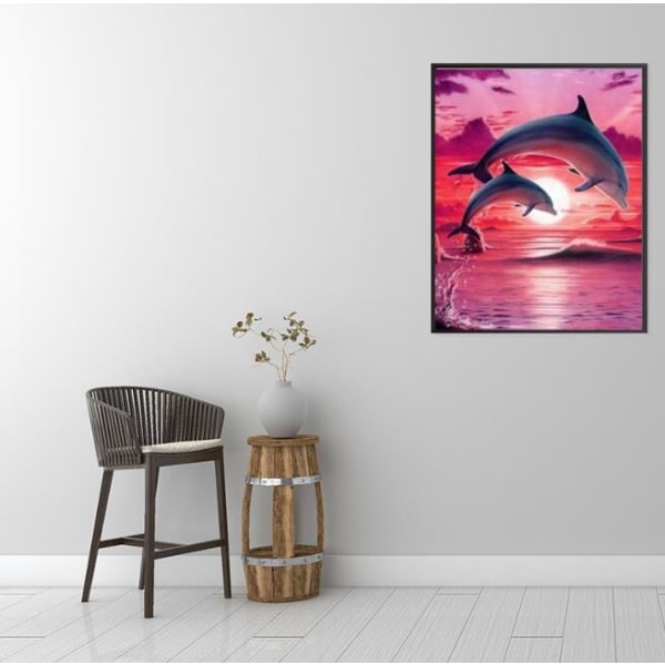 Delfin kystlandskab diamantmaleri (30x40 cm)