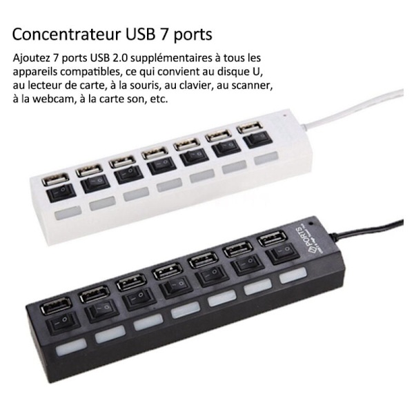 (7 Port - Vit) Oberoende Switch Universal Keyboard Mus USB Interface Splitter